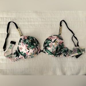 Women’s Victorias Secret Bra Very Sexy Plunge Tropical Print Push Up 34A